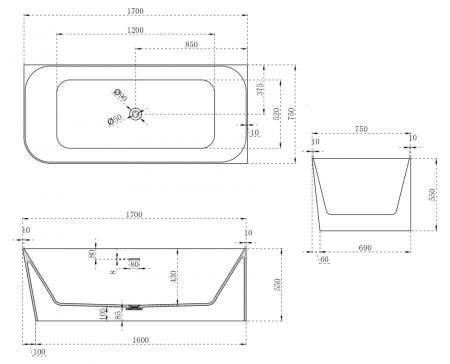 Ванна из искусственного камня ABBER Stein AS9621-1.7 R белая матовая 