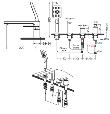 Смеситель для ванны на 4 отверстия Timo Torne 4330/00Y хром 