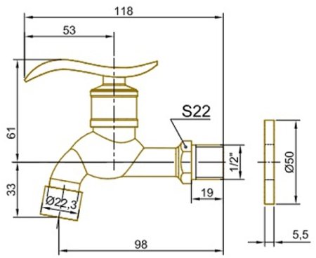 Кран для одного типа воды Bronze de Luxe 21974/2 Бронза с насадкой для шланга 