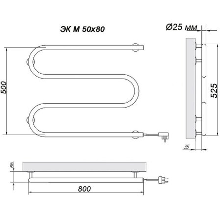 Полотенцесушитель электрический Ника Simple ЭК М-образный 50х80 