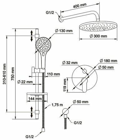 Душевая система Swedbe Platta 5536 Хром 