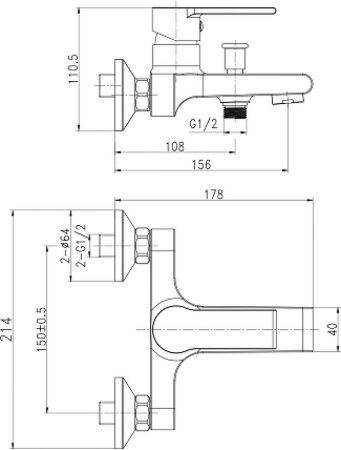 Смеситель для ванны Cersanit Brasko Black 63108 Черный матовый 