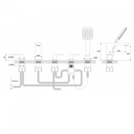 Смеситель на борт ванны GANZER GZ21088 CHROME 