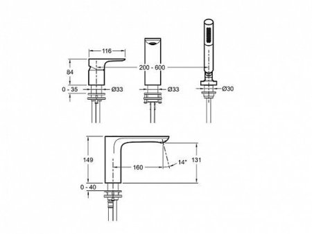 Смеситель для ванны на 3 отверстия Jacob Delafon Aleo E72292-CP 