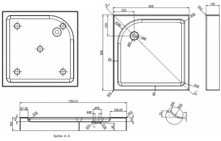 Акриловый поддон для душа Azario 90х90 P19 L/R (P199) Белый 
