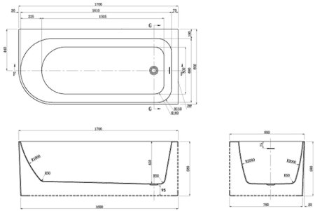 Акриловая ванна Azario Luton 170х80 LUT17080 R без гидромассажа 