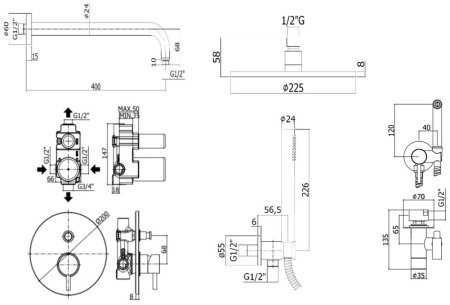 Душевая система Paffoni Light KITZLIG015HG с гигиеническим душем Золото медовое 