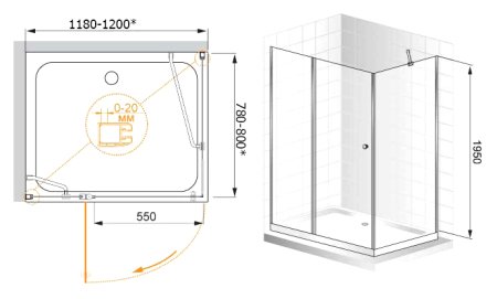 Душевой уголок Cezares Elena AH1 120/80 P Cr L 