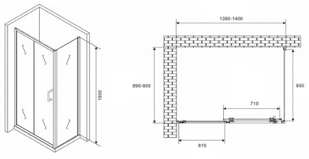 Душевой уголок Abber Schwarzer Diamant 140x90 AG301405-S905 профиль Хром стекло прозрачное 