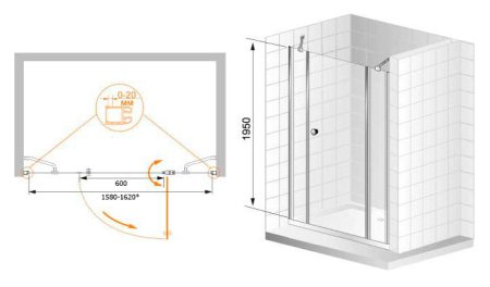 Душевая дверь в нишу Cezares Elena B13 60/60/30 P Cr R 
