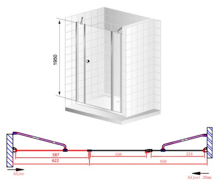 Душевая дверь в нишу Cezares Elena B13 60/60/30 P Cr R 