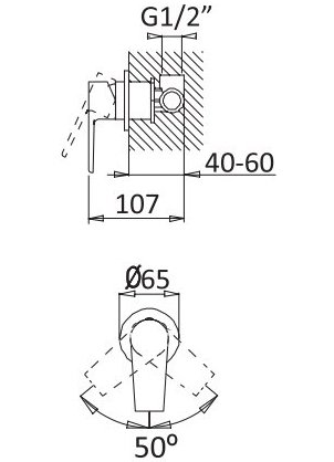 Смеситель Cezares Nautic DIM NOP С ВНУТРЕННЕЙ ЧАСТЬЮ, для душа 