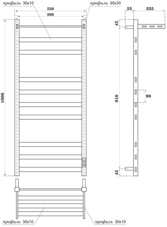 Полотенцесушитель электрический Point Меркурий PN83850PGR П9 500x1000 с полкой, диммер справа, графит премиум 