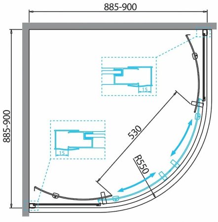 Душевой уголок BelBagno Due 90х90 DUE-R-2-90-C-Cr профиль Хром стекло прозрачное 