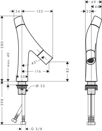 Смеситель Axor Starck Organic 12011330 для раковины, полированный черный хром 
