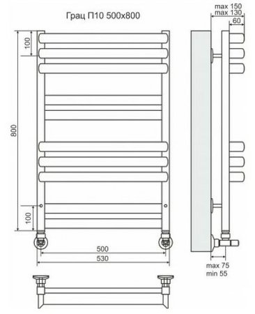 Водяной полотенцесушитель Terminus Грац П10 500х800 4630080268340 Хром 