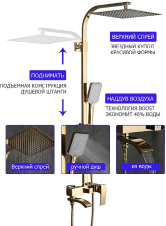 Душевая система Gappo G07-3 G2407-3 Золото 