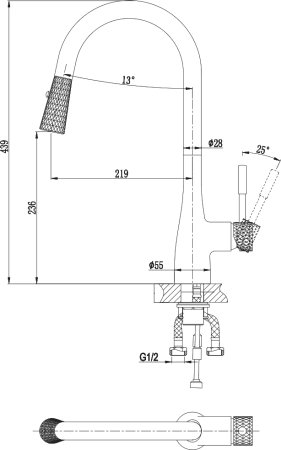 Смеситель D&K Rhein Schiller DA1462505B для кухонной мойки, черный 