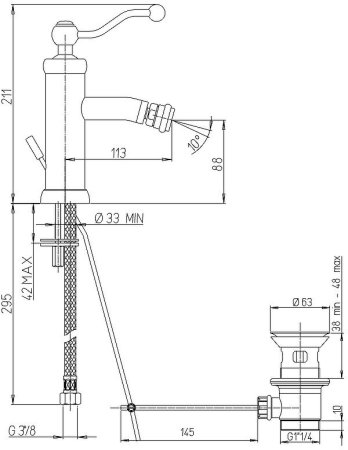 Смеситель для биде Paini Duomo 88OP306 Золото PVD 