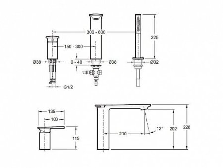 Смеситель для ванны на 3 отверстия Jacob Delafon Stance E14774-CP 