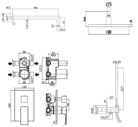 Душевая система Paffoni Elle KITEL018NO/MKING Черная матовая 