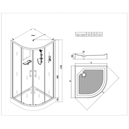 Душевая кабина ESBANO ESG-100CR 100х100 см. 