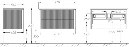 Тумба под раковину Opadiris Рубинно 90 00-00005943 подвесная Серая матовая 