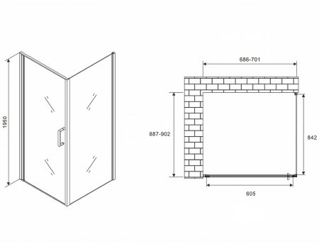 Душевой уголок Abber Sonnenstrand 70х90 AG04070M-S90M профиль Хром стекло матовое 