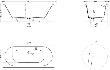 Ванна из искусственного камня Salini Ornella Axis Kit 180х80 103511G Белая глянцевая 