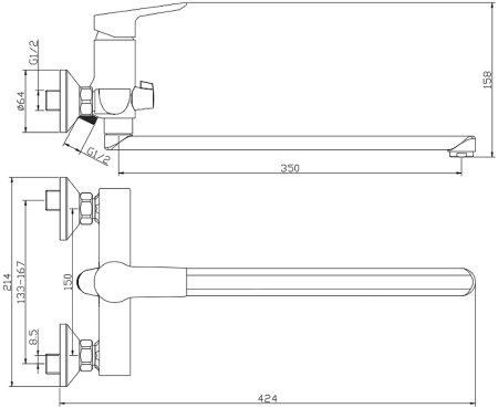Смеситель для ванны Olive's Sevilla 20221SV универсальный Хром 