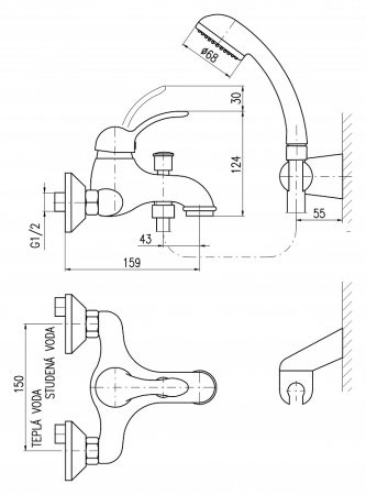 Смеситель Rav Slezak Labe L054.5/2 для ванны с душем 