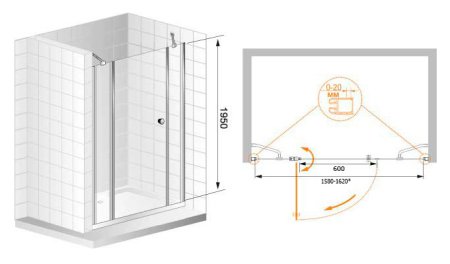 Душевая дверь в нишу Cezares Elena B13 60/60/30 P Cr L 