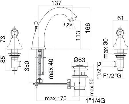 Смеситель для раковины Fiore COLONIALE SKY (SWAROVSKI®) 03CO0628, хром/золото 