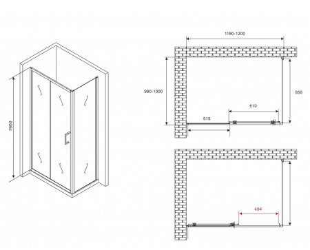 Душевой уголок Abber Schwarzer Diamant 120x100 AG30120B5-S100B5 профиль Черный стекло прозрачное 