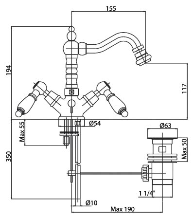Смеситель Cezares Diamond DIAMOND-BS2-03/24-Sw для биде 