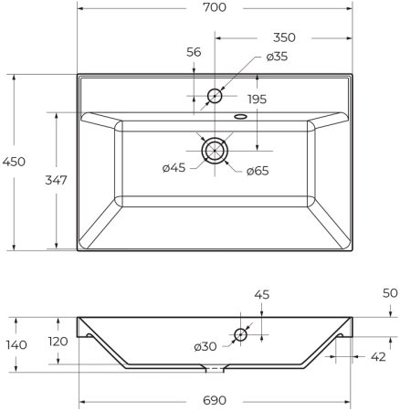Раковина из искусственного камня BelBagno BB700/450-LV-ART-AST-NERO 