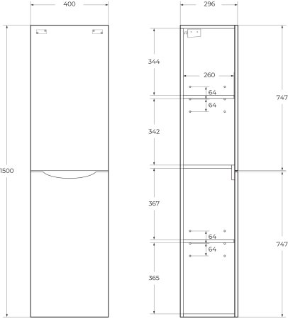 Шкаф пенал подвесной BelBagno FLY-MARINO-1500-2A-SC-RG-P-L 
