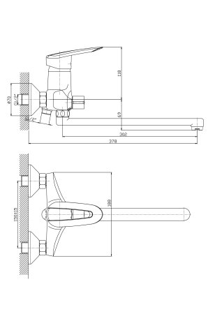Смеситель однорычажный для ванны длинный излив HAIBA HB2207 хром 