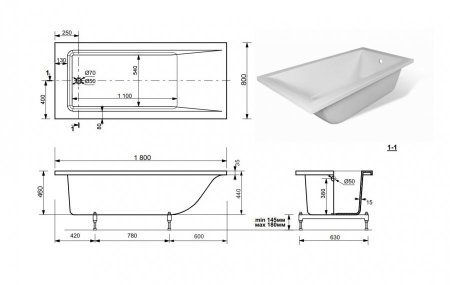 Ванна из литьевого мрамора Эстет Дельта 180 180x80 
