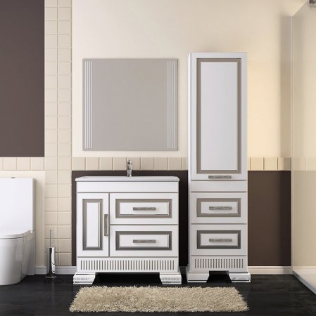 Шкаф пенал Opadiris Оникс 50 R Z0000005504 Белый глянцевый с серебристой патиной 