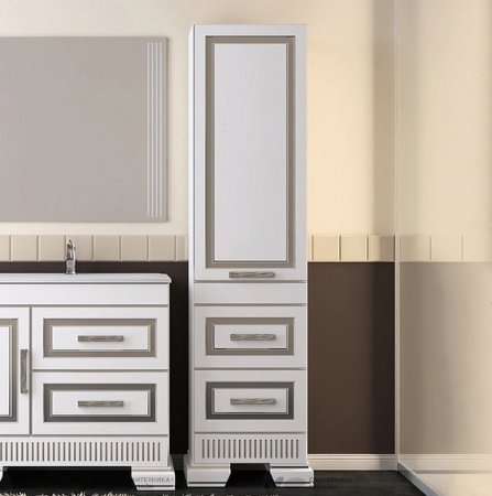 Шкаф пенал Opadiris Оникс 50 R Z0000005504 Белый глянцевый с серебристой патиной 