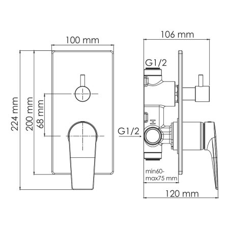 Смеситель WasserKRAFT Aisch 5500 5571 С ВНУТРЕННЕЙ ЧАСТЬЮ, для ванны с душем 