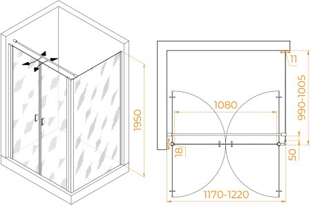 Душевой уголок RGW PA-144 (PA-104+Z-050-2+O-104) 1200x1000 