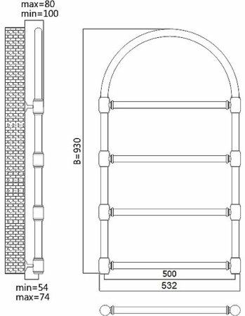 Водяной полотенцесушитель Terminus Версаль П4 500x930 4620768885044 Хром 