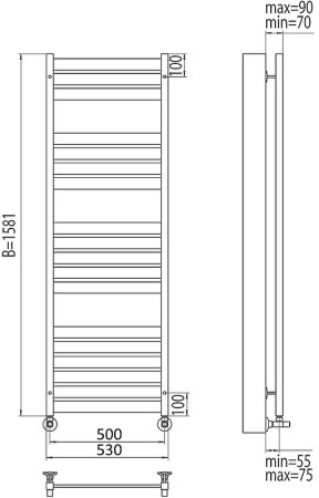 Водяной полотенцесушитель Terminus Латтэ П18 500x1581 4620768886171 Хром 