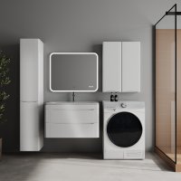 Тумба подвесная STYLE LINE "Бергамо мини 80" (2 ящ.) Люкс Плюс антискрейтч белый глянец с раковиной Каре Люкс МИНИ 800х350
