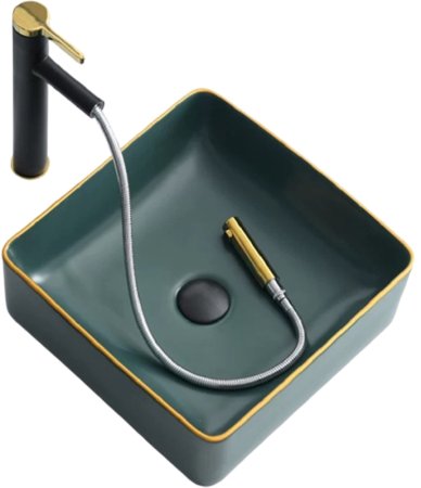 Раковина-чаша Bronze de Luxe 40 1063 Зеленая с золотым ободом 