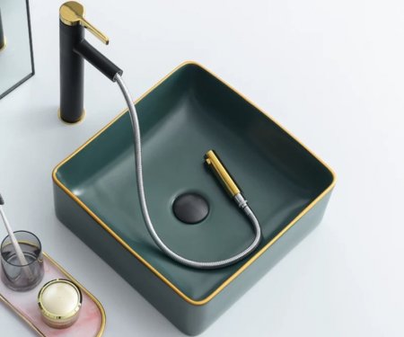 Раковина-чаша Bronze de Luxe 40 1063 Зеленая с золотым ободом 