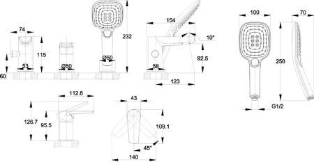 Смеситель на борт ванны Cersanit Moduo 64100 Хром 