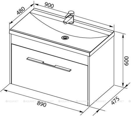 Тумба с раковиной Aquanet Августа 90 белый (ручка хром, раковина Нота 90) 
